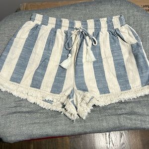 Women's cotton striped fringe shorts, size Large